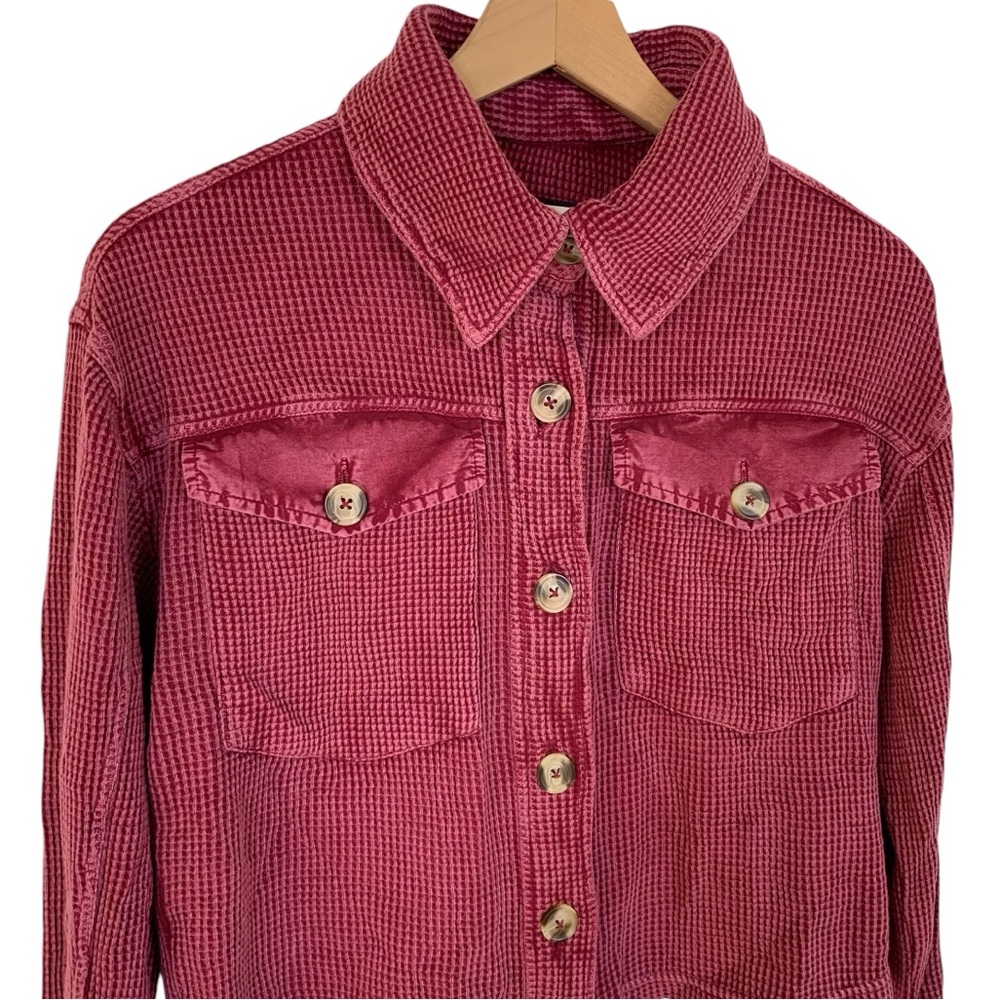 Bagatelle Burgundy Pigment Dyed Waffle Knit Thermal Shirt (Boho Indie Festival) - Picture 5 of 9